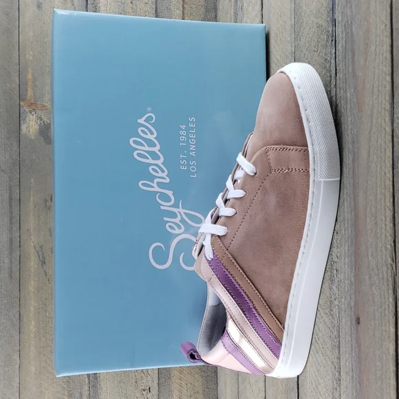 Seychelles Women's Stand Out Leather Suede Sneakers Blush Multi Stripe - Picture 1 of 9